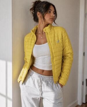 Joe Fresh Y2K Yellow Sz L Primaloft Packable LS Full Zip Pkts Jacket & Bag